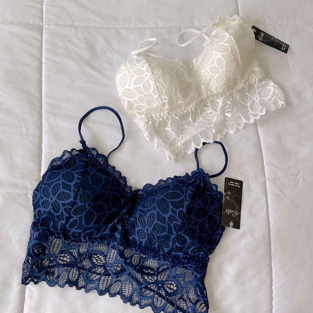 Cato Lace Bandeau Set - Navy and White